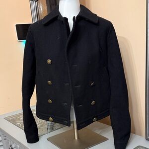 *flaw Uniqlo Small Wool Blend Black Pea Coat with Gold Buttons
